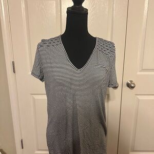 Le Lis Black and White Striped V-Neck Tee